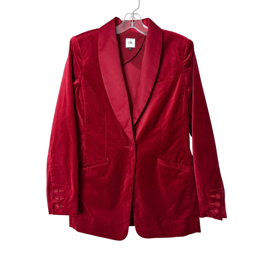 Cabi Velvet Blazer Womens Small Red Satin Shawl Lapel Single Button Jacket 4623